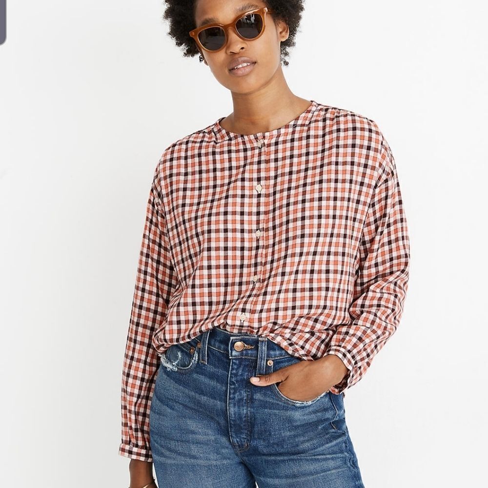 Madewell Plaid Button Down Shirt - Red and White
